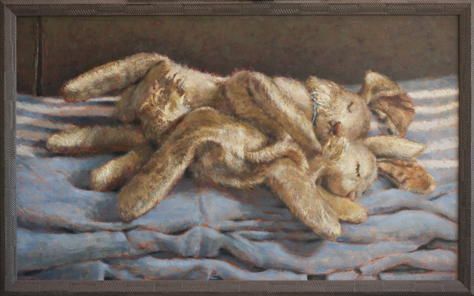 two bunnies oilpaiting
